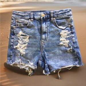 American Eagle Women’s Size 2 Medium Blue Distressed Denim Shorts